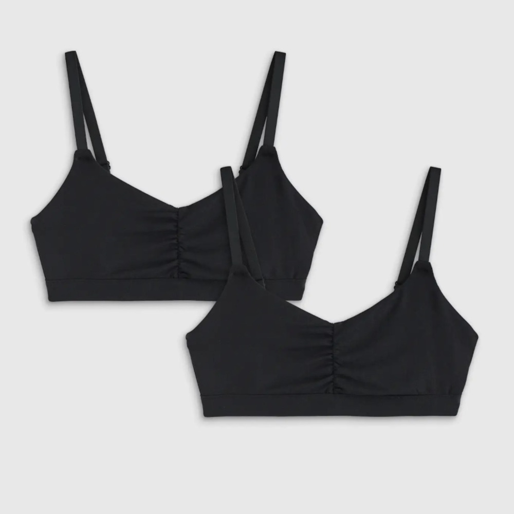 NEW QUINCE Pack Of 2 Micromodal Ruched Bralettes Black 3 - Picture 1 of 5